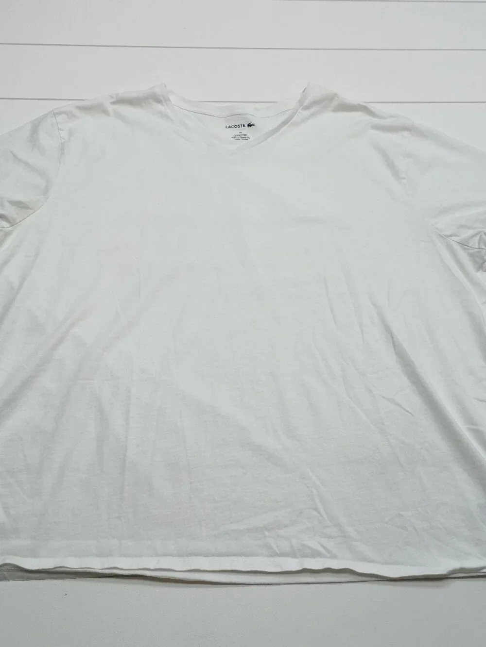Lacoste V Neck T Shirt Mens 3XL White Crocodile Logo Classic Minimalist